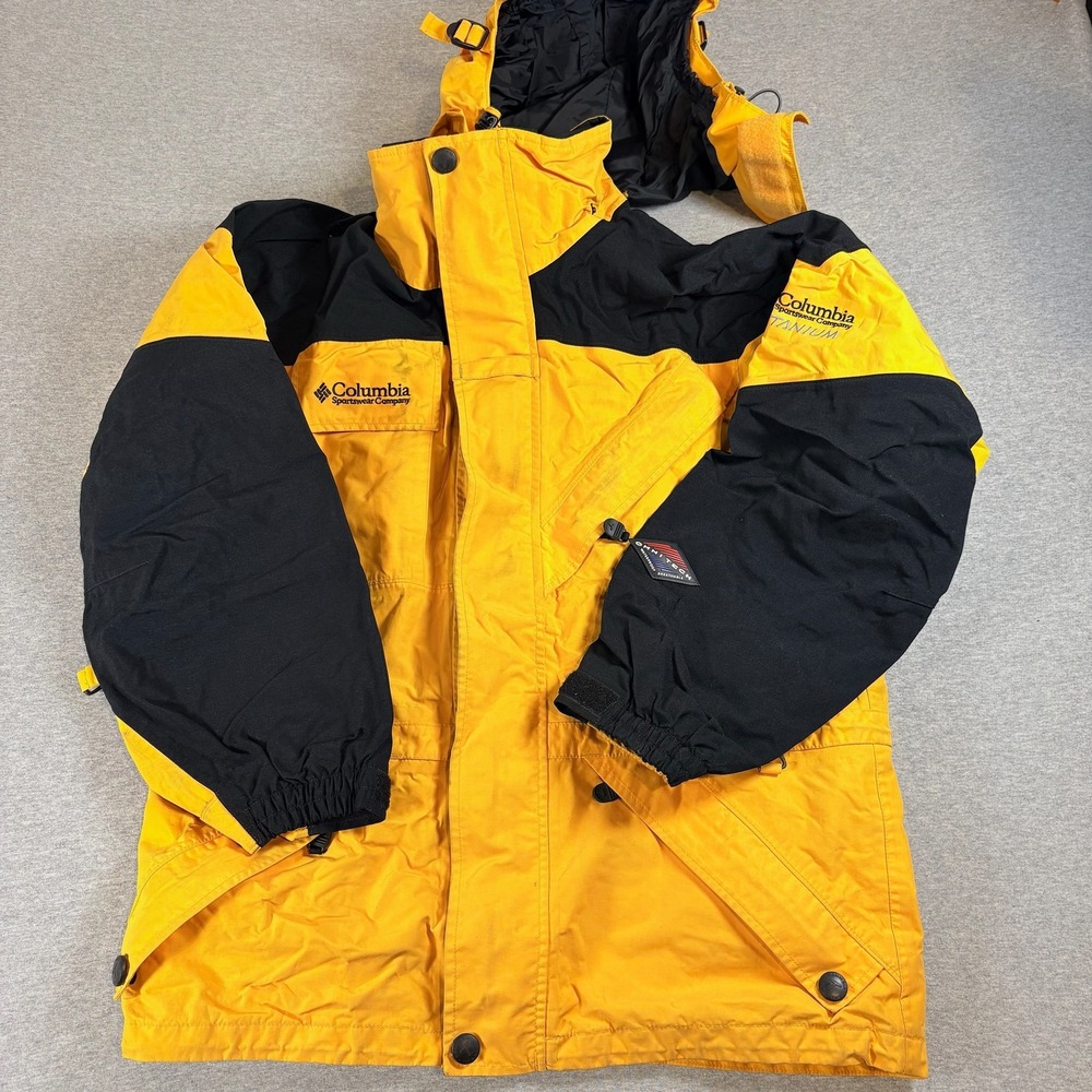 Columbia Two Layer Parka Jacket Mens M Yellow Titanium Omni-Tech Gorpcore Ski